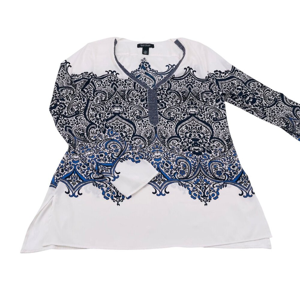 White House Black Market Womens Paisley Print Blouse Size 8 Polyester/Rayon